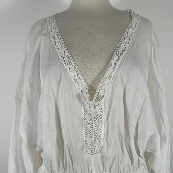 NWT Lane Bryant White Cotton V Neck Blouse Pom Pom Tunic Boho 18/20 - Picture 2 of 14